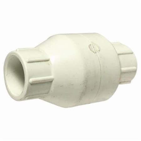 MIDLAND METAL InLine Spring Check Valve, 114 Nominal, Socket, 200 psi at 77 deg F, PVC Body 940328